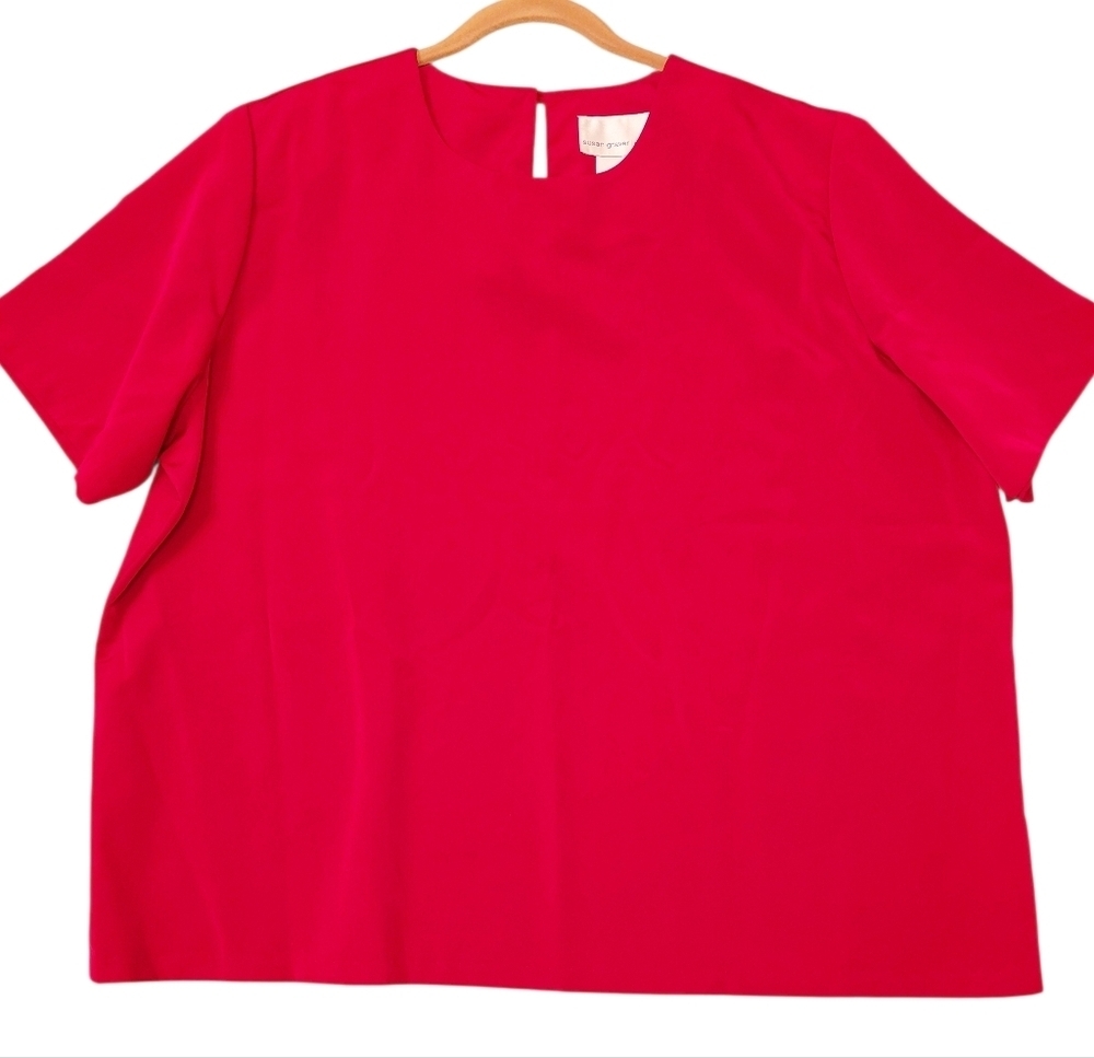 Susan Graver Bold Red Short Sleeve Blouse Removable Shoulder Pads Plus Size 2X